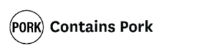 Contains Pork Symbol (White circle with black outline and the word "Pork" in black)