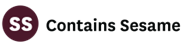 "Contains Sesame" Symbol - Dark brown circle with "SS" in white text