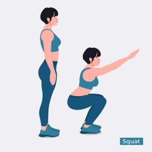 cartoon depicting a woman standing then going into a low, deep squat