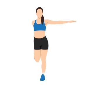 Cartoon depicting a woman balancing on one leg with her arms out