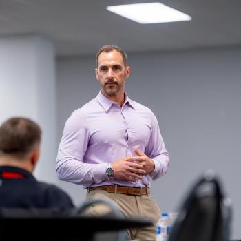 Michael Bugary speaking to a crowd