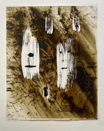 Image info: Nolan Preece, Mask Attempt, chemigram with rubber cement, 1981, School of Art Collection 2023.011.010 Image info: Nolan Preece, Mask Attempt, chemigram with rubber cement, 1981, School of Art Collection 2023.011.010