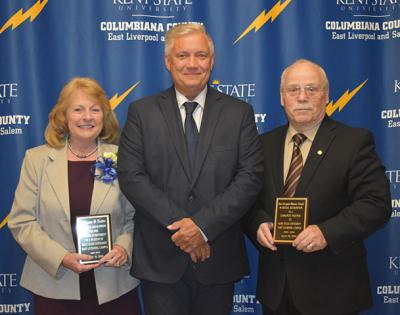 (From left) Lifetime Achievement honoree Dr. Yvonne Trotter; East Liverpool Dean Dr. Brad Bielski; and Chuck Karcher from the Masonic Temple with the Community Partner Award.