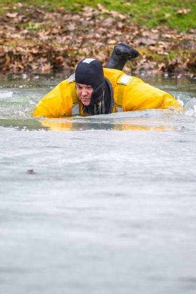 William Kalkhoff at a Portage County Water Rescue Team training exercise in Edinburg, Ohio