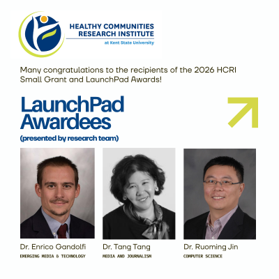 Image announcing LaunchPad Award Winners Dr. Gandolfi, Dr. Tang, and Dr. Jin