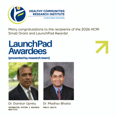 Image announcing LaunchPad Award Winners Dr. Uprety and Dr. Madhav