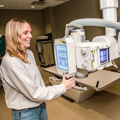 A student gaining valuable experience in the radiology lab at Kent State University at Salem.