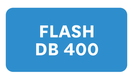 "Flash DB 400" in white text with a blue background