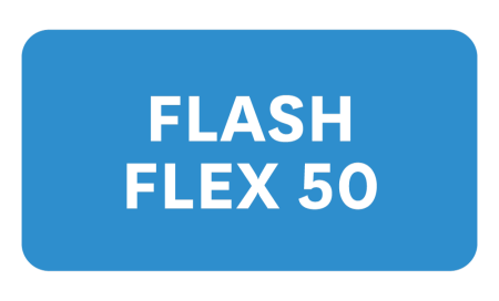 "Flash Flex 50" in white text with a blue background