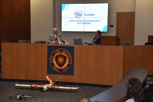 Richard Fox, director of the DriveOhio UAS Center, presents on Ohio's drone infrastructure and first-responder program at Dronavation 2025