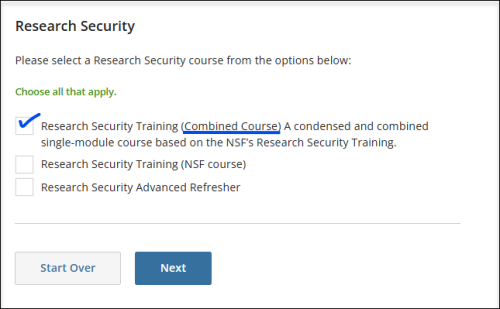 CITI Research Security Training Module (Combined Course) Option