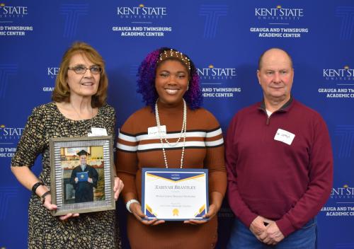 Kent State Twinsburg Alumni Michael Leposa's Parents with Scholarship Recipient Zariyah Brantley