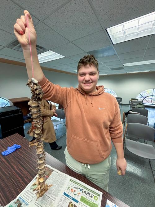 Giovanni with his pig spine