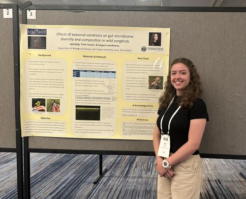 Jami Greb standing next to research poster