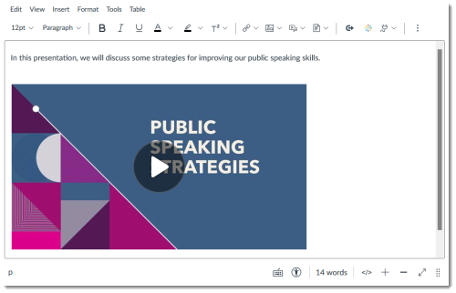 Canvas RCE: Kaltura video embedded