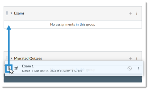 Canvas Assignments Index page: Drag and drop assignment into another group
