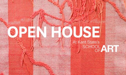 Red textile background with "Open House" in white text