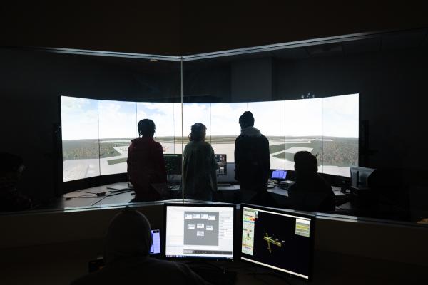 Students in the ATC simulator at the College of aeronautics and Engineering.
