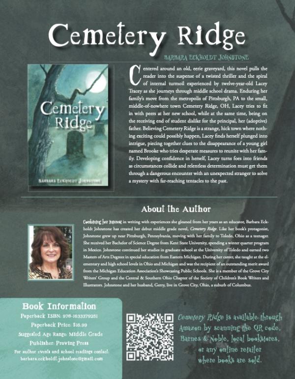 Information about "Cemetery Ridge" the debut novel from Barbara Johnstone,'66