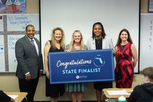 Brandy (Ricketson) Anderson, '08, receiving the news that she was a state finalist for Teacher of the Year for Florida. 