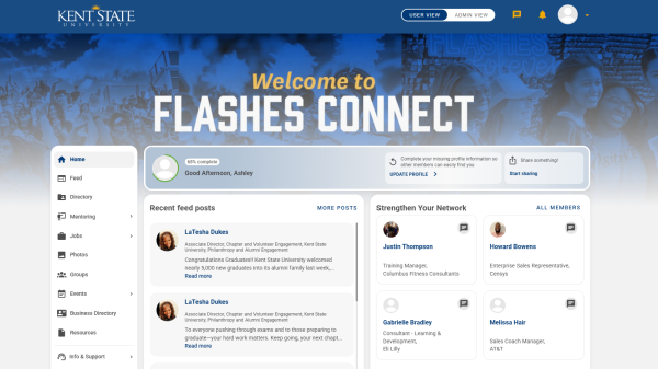 A screenshot of the Flashes Connect website