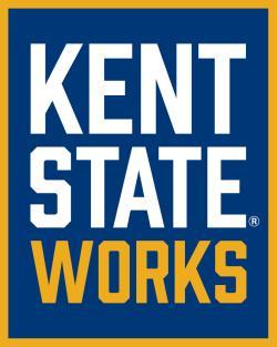 Kent State Works spelled out in bold lettering against a blue background.