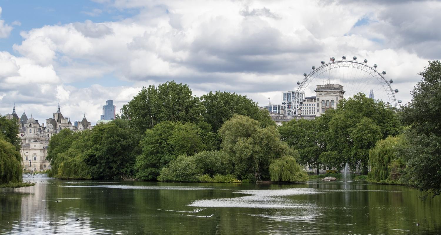Landscape of London, England with blue skies.