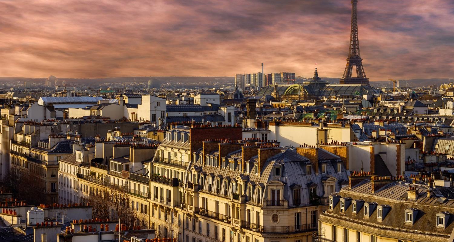 A photo of Paris, France at dusk.