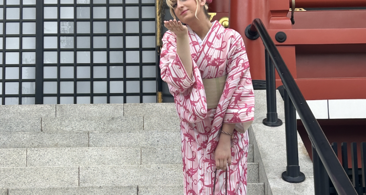 Vera in Tokyo wearing a kimono