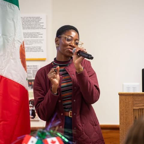 Student speaking at the Cultural Cafe