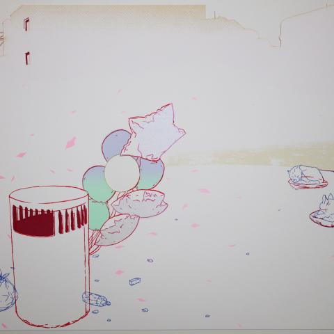 10-color screen print, laser cut elements