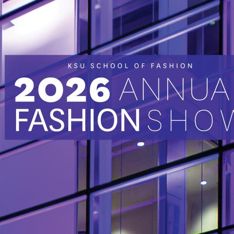 Purple building background with fashion show logo
