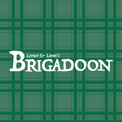 Lerner and Loewe's Brigadoon logo over green tartan plaid