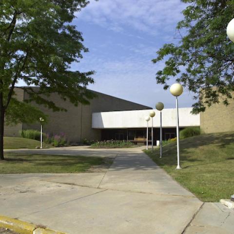 Front view of the Ice Arena at Kent State University.
