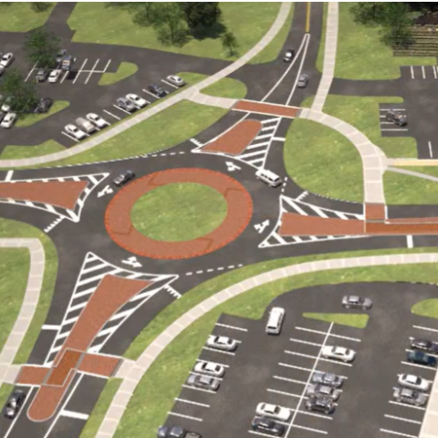 An aerial view of the roundabout on Summit Street.