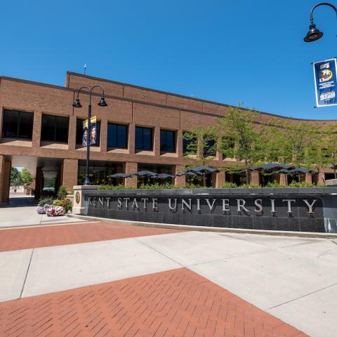 Kent State fountain at Risman Plaza