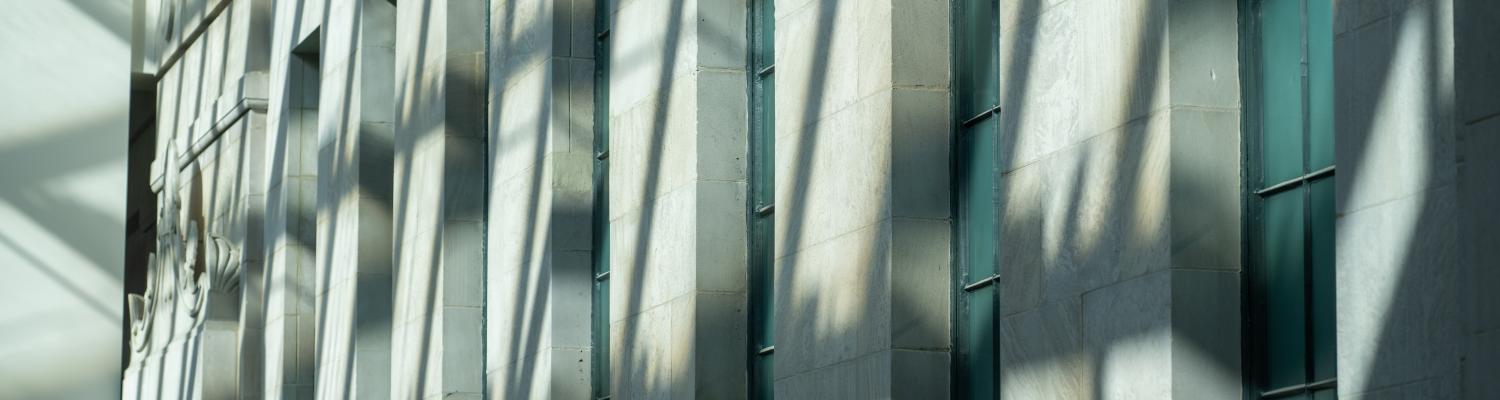 Picture of the stone pillars inside Rockwell Hall