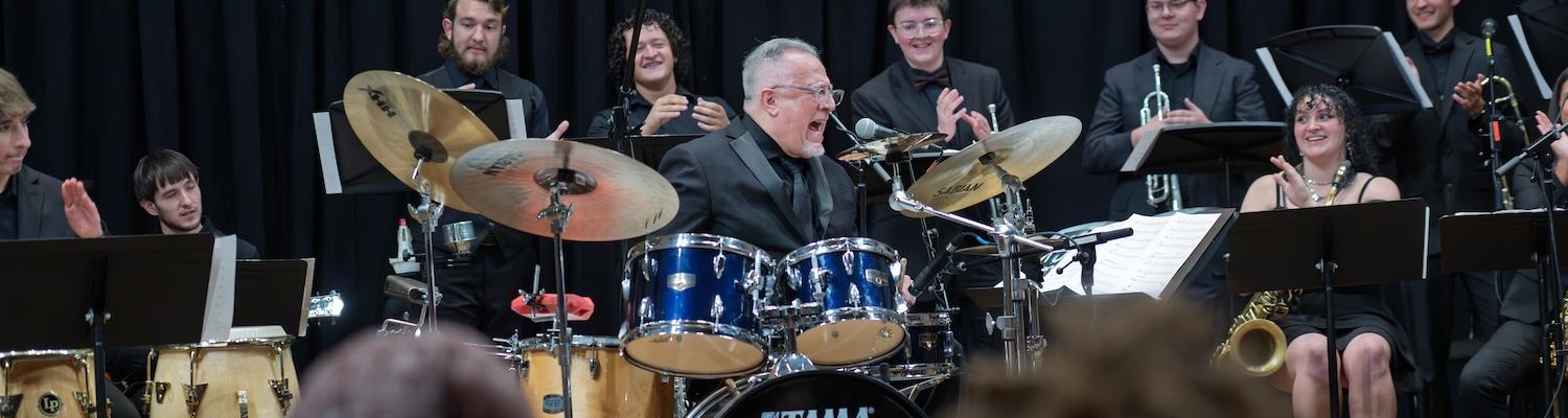 2025 Sanabria plays drums at Concert in Ludwig Recital Hall