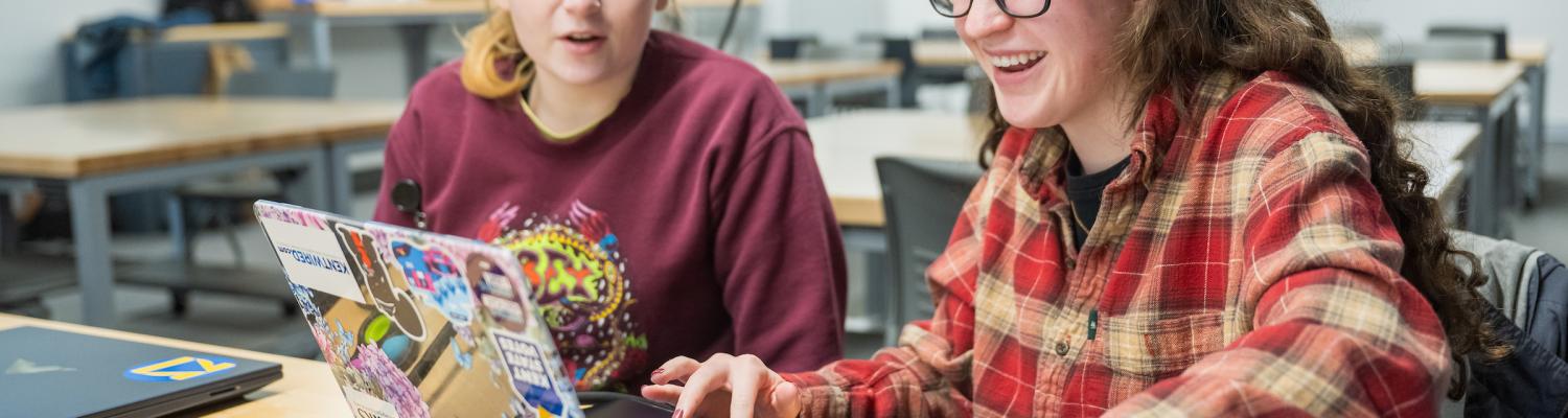 Two students working together on laptops