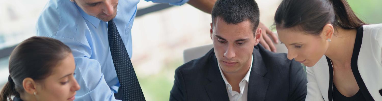 student working in group in internship