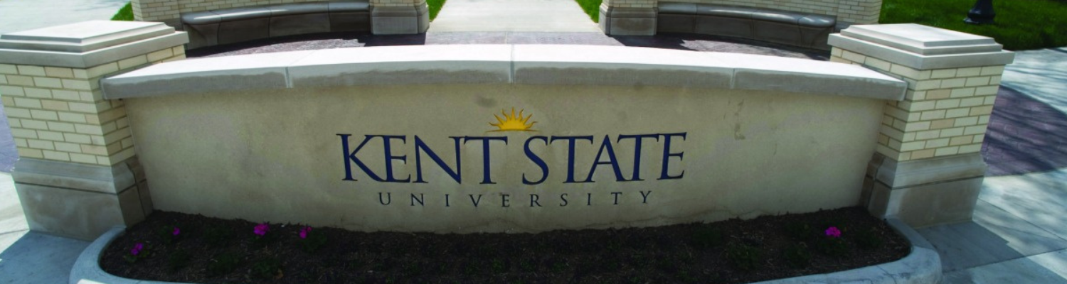 A close up of a Kent State University sign.