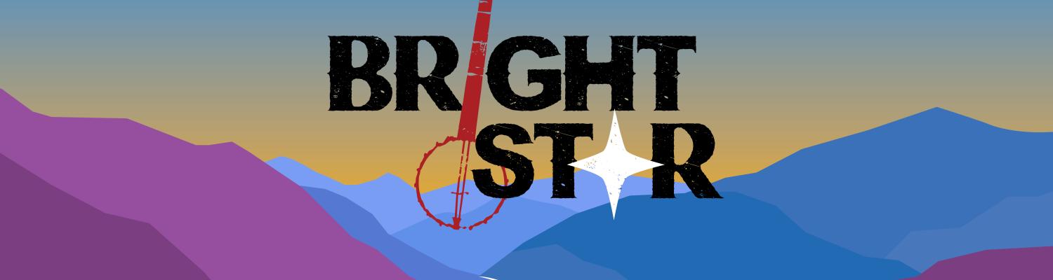 Bright star poster with endless mountains and a banjo