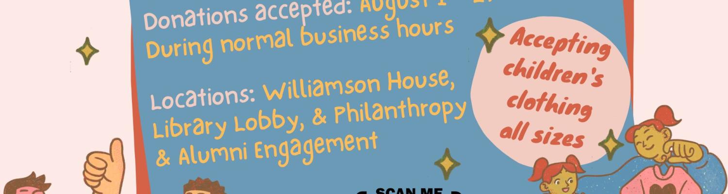 Advertisement for children's clothing swap  Children playing with information about the swap 