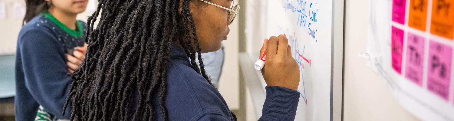 Students writing on markerboard