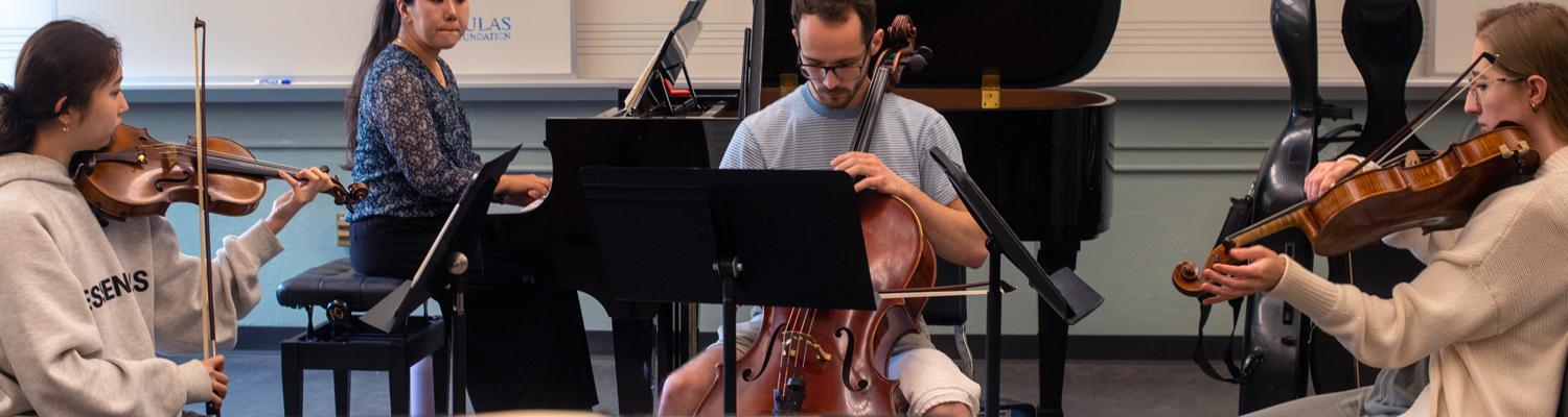 Kent Blossom Music Festival rehearsal. Group of four musicians. 