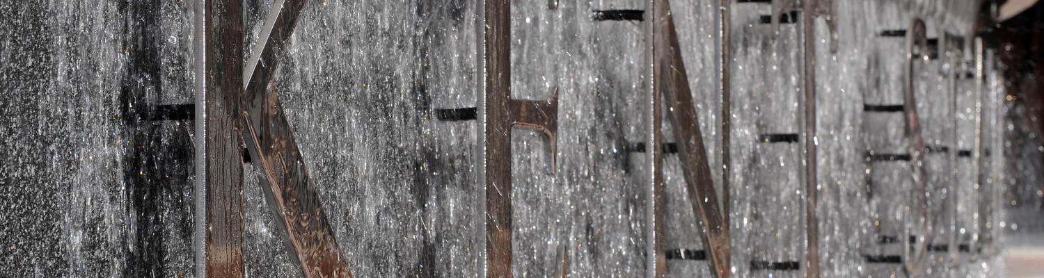 A close up of the fountain in Risman Plaza on Kent Campus.