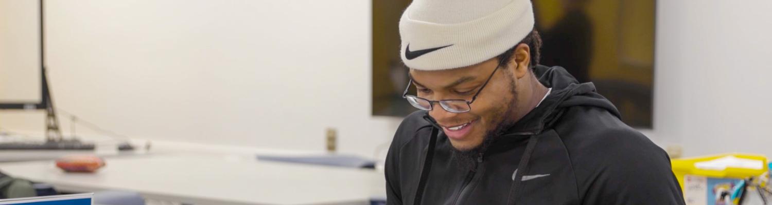 A student in the Learning Innovations Lab, White Hall.
