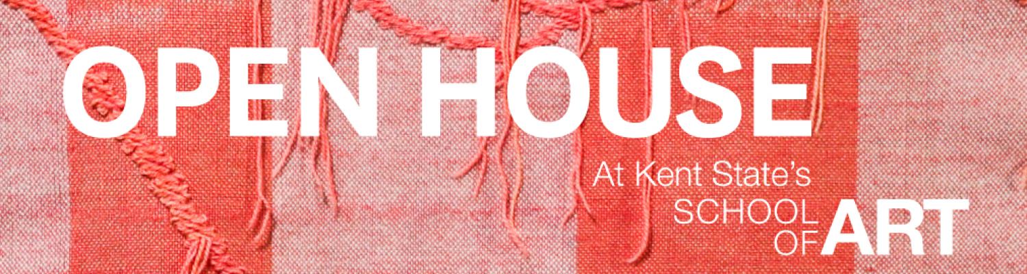 Red textile background with "Open House" in white text