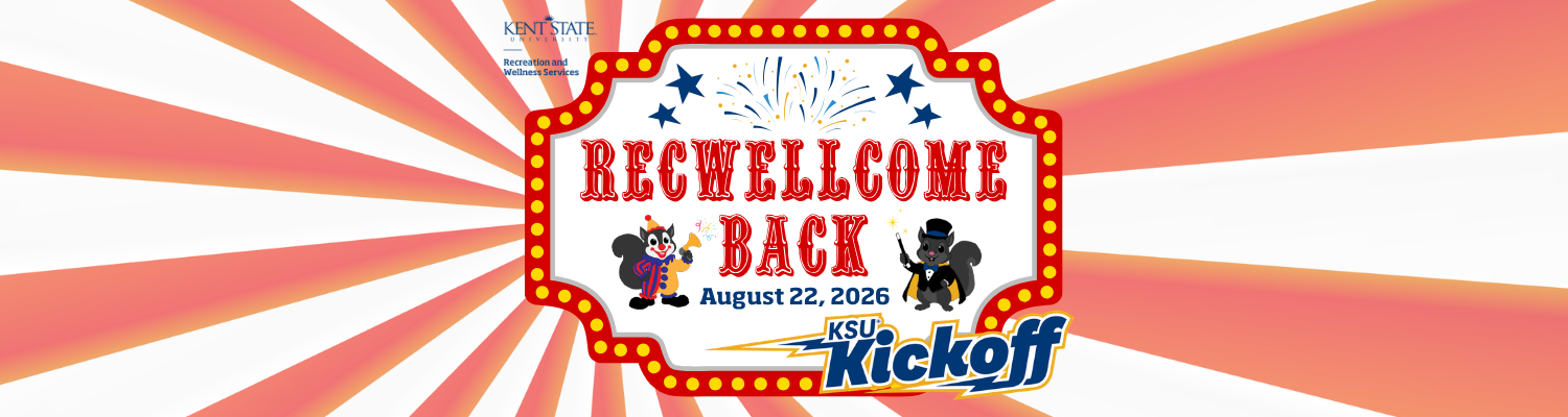 RecWellcome Back Event Graphic with Recreation and Wellness Services and KSU Kickoff Logos