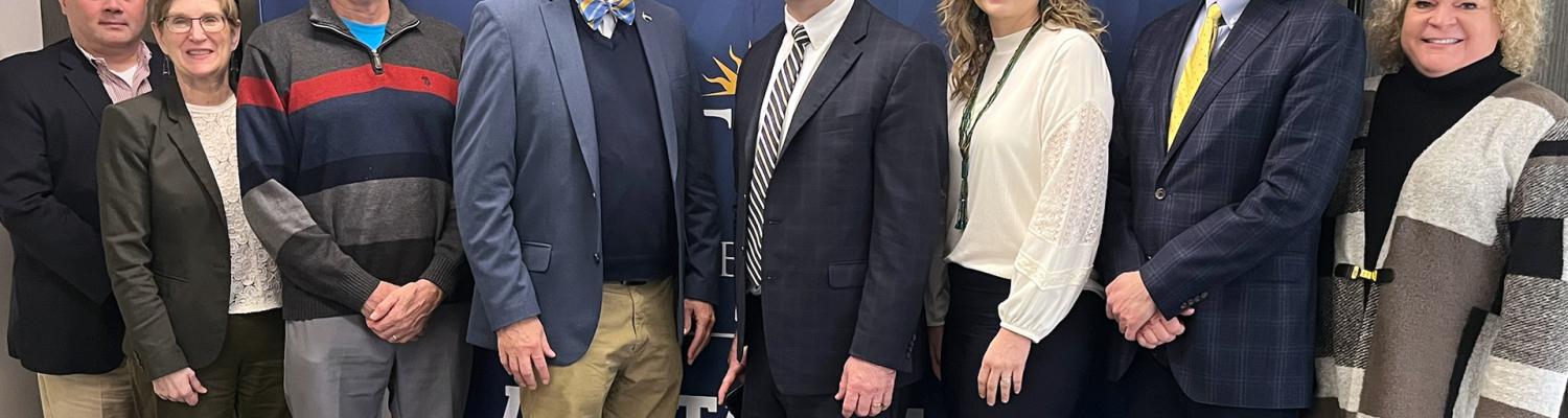 President Diacon, Provost Tankersley and Vice President Shadduck with the Ashtabula Area College Committee in Feb. 2023